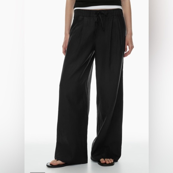 NWT Aritzia Wilfred Globe Linen Pant Relaxed wide-leg mid-rise pants Black Small - Picture 5 of 14
